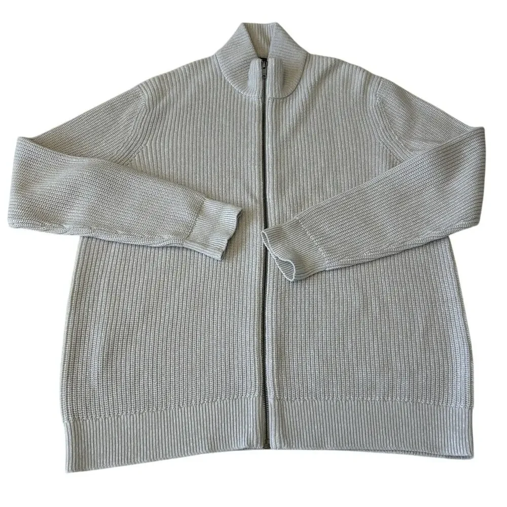 Banana Republic Sweater Men's Ribbed Knit Cotton Light Gray Full Zip Size XL